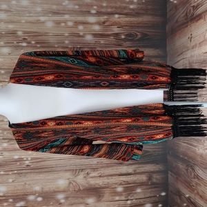 Tea N Rose southwestern fringe open cardigan small orange green western